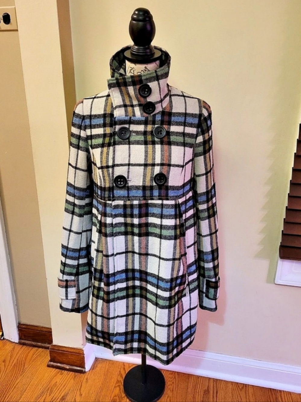 Jack by BB Dakota Plaid Pea Coat Size Medium - Picture 2 of 5